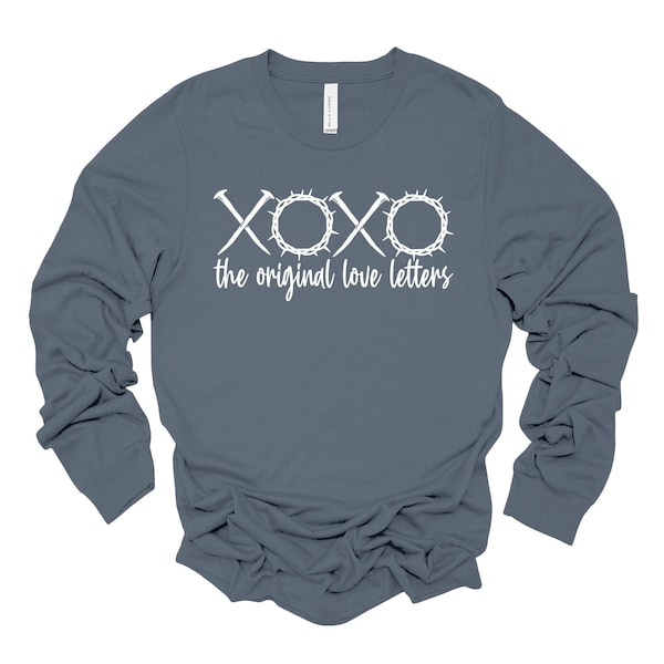 Christian Easter Long Sleeve Tee, XOXO Original Love Letters, Nails, Jesus Design, premium unisex long sleeve tee, 3x plus size long sleeve