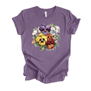 Pansies Tee, Beautiful Pansies Bouquet, Multi Color Pansies Design, premium unisex shirt, 3 color choices, 3x flowers, 4x flowers