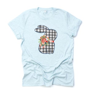 Gingham Bunny Easter Tee: Retro Floral Design, Plus Sizes