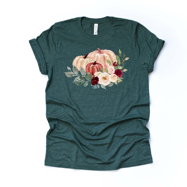 Fall Pumpkin Tee: Watercolor Floral Design, Unisex Shirt
