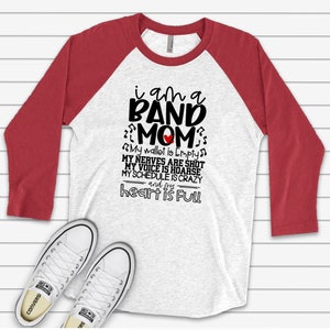 Mamá de la banda orgullosa, mamá de la banda de marcha, billetera vacía, diseño de nervios son disparados en camisa de manga raglán 3/4 premium, regalo para mamá, talla grande, 2X, 3X