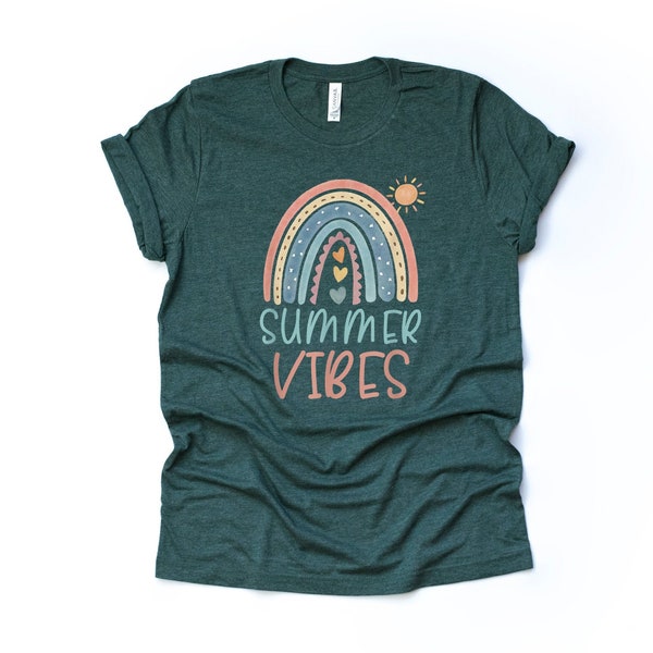 Summer Vibes, Super Cute Summer Pastel Rainbow Design on premium Bella + Canvas unisex shirt, 3 color choices, plus sizes available