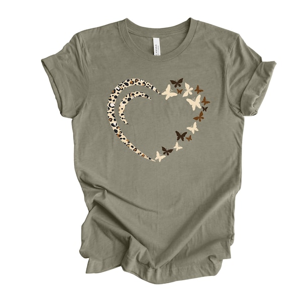 Butterflies & Heart Tee, Cute Butterflies with Leopard Heart Design on premium unisex shirt, 6 color choices, 3x butterfly, 4x butterfly