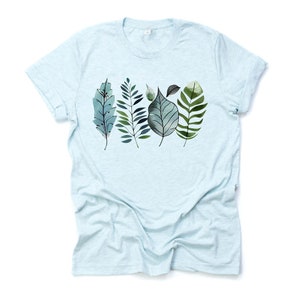 Teal and Green Leaves Tee, Unique Leaves in a Row Design on premium Bella + Canvas unisex shirt, 4 color choices, plus sizes available