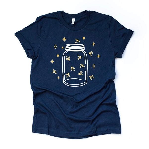 Summer Tee, Super Cute Jar of Lightning Bugs, Fireflies Design on premium Bella + Canvas unisex shirt, 3 color choices, 3x Summer, 4x Summer
