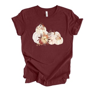Watercolor Pumpkin Fall Tee: Floral White Pumpkin Design