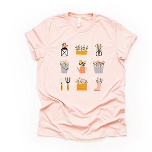 Gardening Tee, Cute Boho Gardening Tools Design on premium Bella + Canvas unisex shirt, 2 color choices, plus sizes available