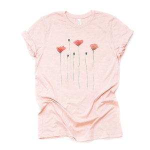 Watercolor Poppy Flowers Shirt, Modern Poppy Flowers Design on premium Bella + Canvas unisex shirt, 3 color choices, plus sizes available