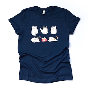 Cat Shirt, Cute Cats in a Row, Cats with Food Bowl design on premium unisex shirt, 3 color choices, 2X, 3X, 4X, plus sizes available