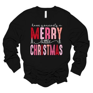 Merry Little Christmas Long Sleeve Tee: Distressed Unisex Design