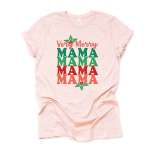 Christmas Tee, Cute 70s Style Very Merry MAMA, Retro Merry Mama Design on premium unisex shirt, 2 color choices, plus sizes available