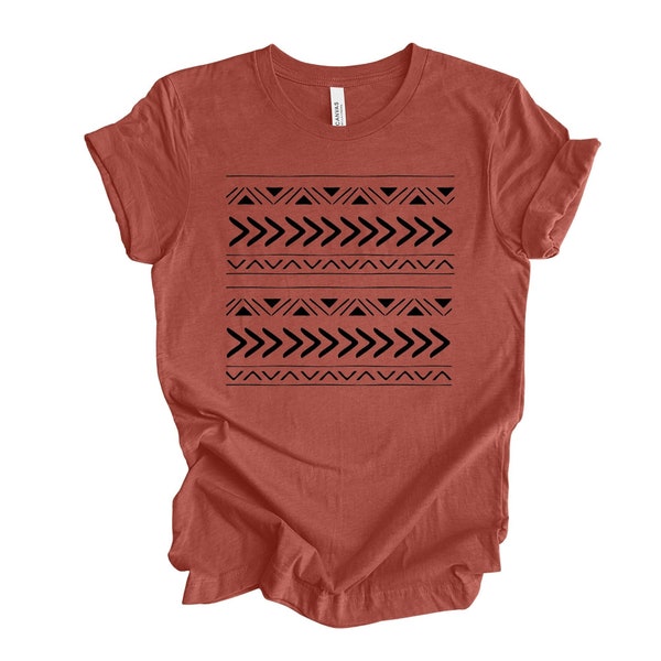Tribal Boho Tee, Tribal Stripes, Boho Stripes, Unique Design on premium Bella + Canvas unisex shirt, 3 color choices, plus sizes available