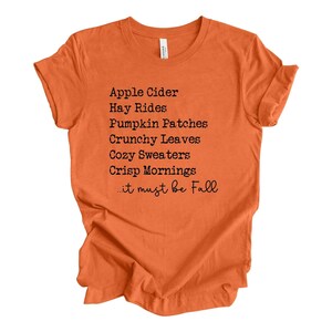 Fall Bucket List T-Shirt: Apple Cider, Pumpkin Patches, Crisp Air