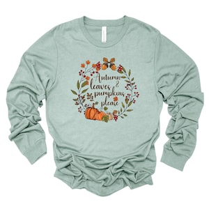 Fall Long Sleeve Tee, Autumn Leaves & Pumpkins Please, Fall Wreath Pumpkin Design, premium unisex long sleeve tee, 3x plus size long sleeve