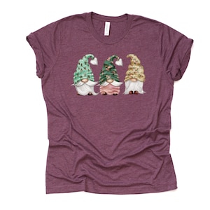 Gnomes Tee, Shabby Chic Gnomes in Retro Hats Design, premium Bella + Canvas unisex shirt, 3 color choices, 2X, 3X, 4X, plus sizes available