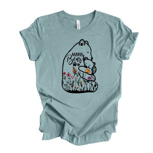 Mom Shirt, Cute Mama Bear and Baby with Wildflowers, Mama Bear Design on premium unisex shirt, 3 color choices, 3x mama, 4x mama, plus sizes