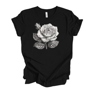 Unique Rose Tee, Grayscale Rose, Black and White Rose Design on premium unisex shirt, 3 color choices, 2X, 3X, 4X, plus sizes available