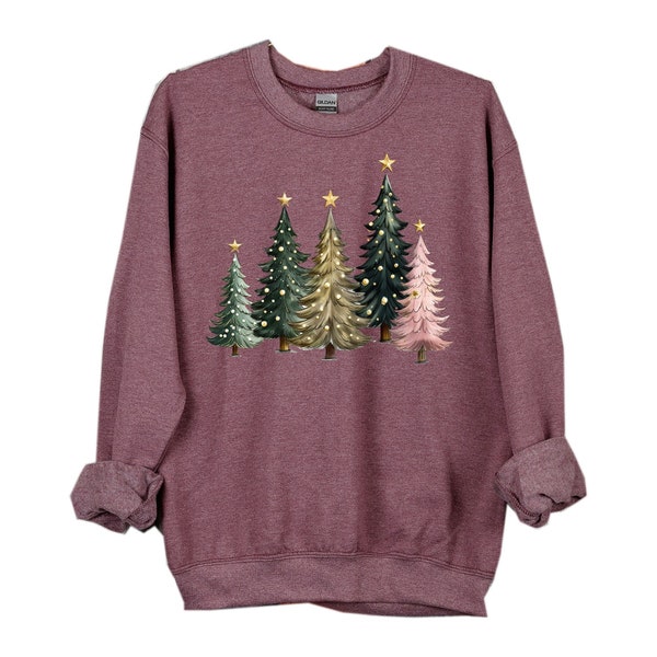 Christmas Sweatshirt, Christmas Trees, Pink Christmas Trees Design, Gildan Heavy Blend Crewneck Sweatshirt, 2x, 3x christmas sweatshirt