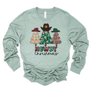 Christmas Long Sleeve, Howdy Christmas, Christmas Trees with Cowboy Hats Design, premium unisex long sleeve tee, 3x plus size long sleeve