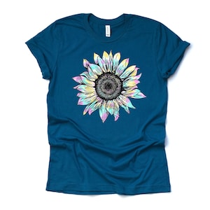 Sunflower Shirt, Violet, Pink and Yellow Sunflower Design on premium Bella + Canvas unisex shirt, 3 color choices, plus sizes available