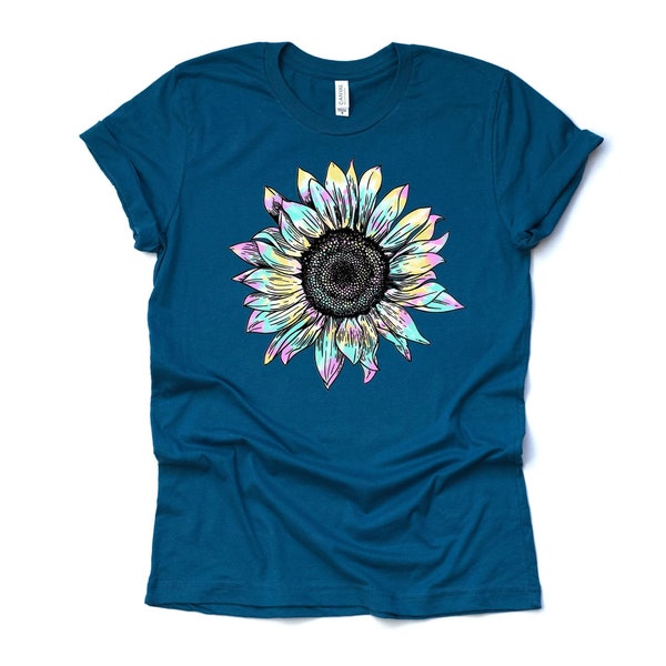 Sunflower Shirt, Violet, Pink and Yellow Sunflower Design on premium Bella + Canvas unisex shirt, 3 color choices, plus sizes available