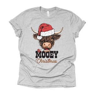 Christmas Tee, Fun Christmas Cow with Santa Hat, Mooey Christmas Design, premium unisex shirt, 5 color choices, 3x Christmas, 4x Christmas