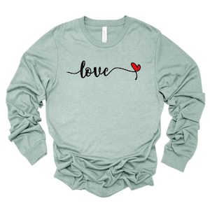 Valentine Long Sleeve Tee Script LOVE With Heart Cute Valentine Heart Design on Premium Unisex Long Sleeve Tee 3x Plus Size Long Sleeve Etsy