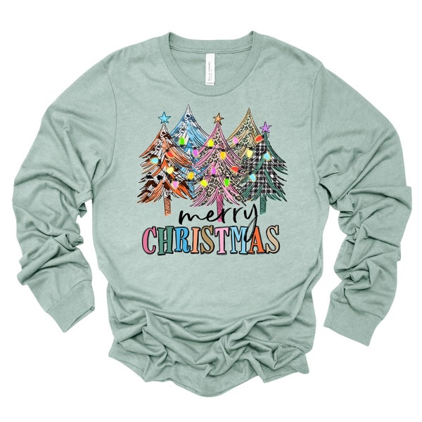 Christmas Long Sleeve, Unique Christmas Trees, Eclectic Christmas Trees Design, premium unisex long sleeve tee, 3x plus size long sleeve