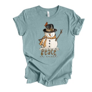 Christmas Tee, Christmas Snowman, Peace on Earth, Snowman Peace Design, premium unisex shirt, 5 color choices, 3x Christmas, 4x Christmas