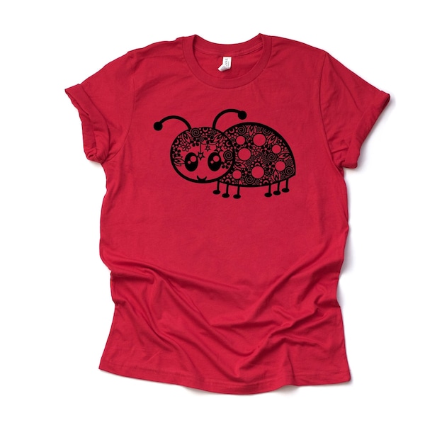 Ladybug Shirt, Ladybug Mandala, Super Cute Ladybug Design on premium Bella + Canvas unisex shirt, 3 color choices, plus sizes available