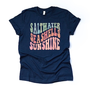 【2plan】Sunshine Beach Lettering Short Sleeve Tee Sun Kissed Sea Blessed Unisex Short Sleeve Beach Tee – Sandy