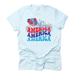Patriotic Tee, Retro America, Patriotic Balloons and Fireworks, July 4th Design on premium unisex shirt, 3 color choices, 3x, 4x, plus sizes