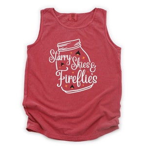Summer Tank Top, Starry Skies & Fireflies, Jar of Fireflies, Firefly Tank Design, Garment Dyed Comfort Colors unisex tank top, 3x tank