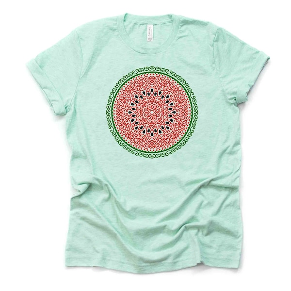 Cute Watermelon Tee, Watermelon Mandala, Watermelon Zentangle Design on premium unisex shirt, 3 color choices, 3x watermleon, 4x watermelon