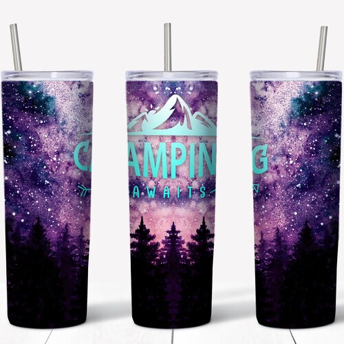 20 Oz Skinny Tumbler Camping Tumbler Night Sky and Forest Etsy