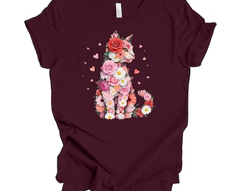 Floral Valentine Cat, Cat Mom Shirt, Bella Canvas unisex tee