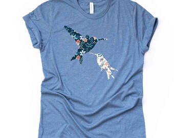Floral And Bird Art T-Shirt - Fine Art
