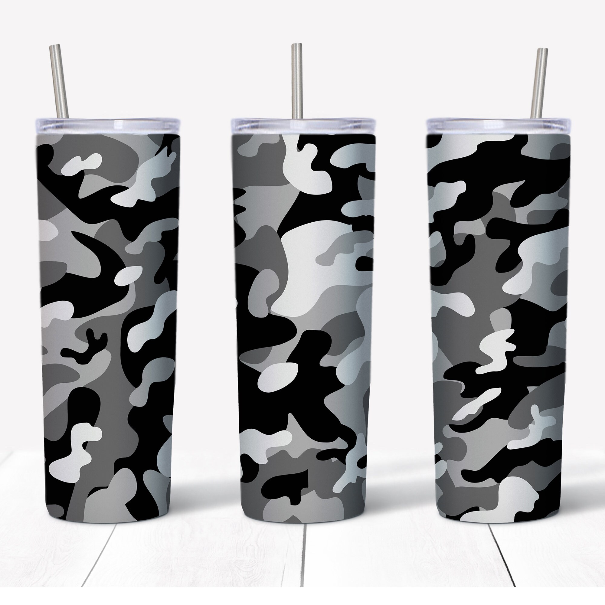 Camo Tumbler 20 oz Travel Coffee Mug Camouflage Print Skinny