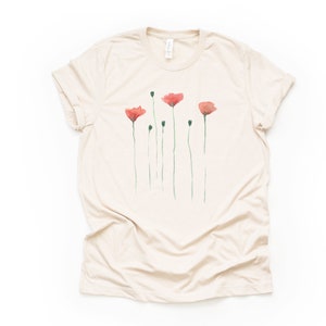 Watercolor Poppy Flowers Shirt, Modern Poppy Flowers Design on premium Bella Canvas unisex shirt, 3 color choices, plus sizes available Soft Cream