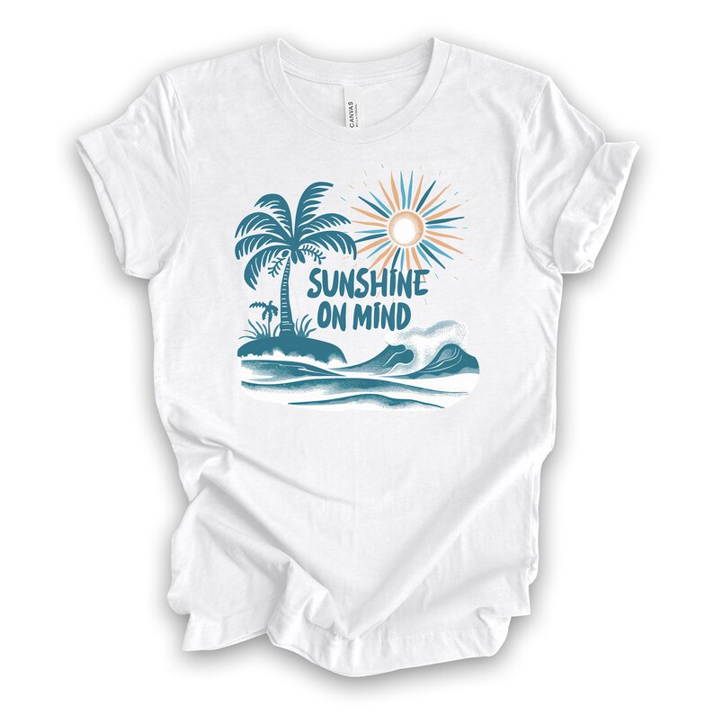 Summer Beach Tee: Sunshine Palm Tree Graphic, Unisex Shirt White