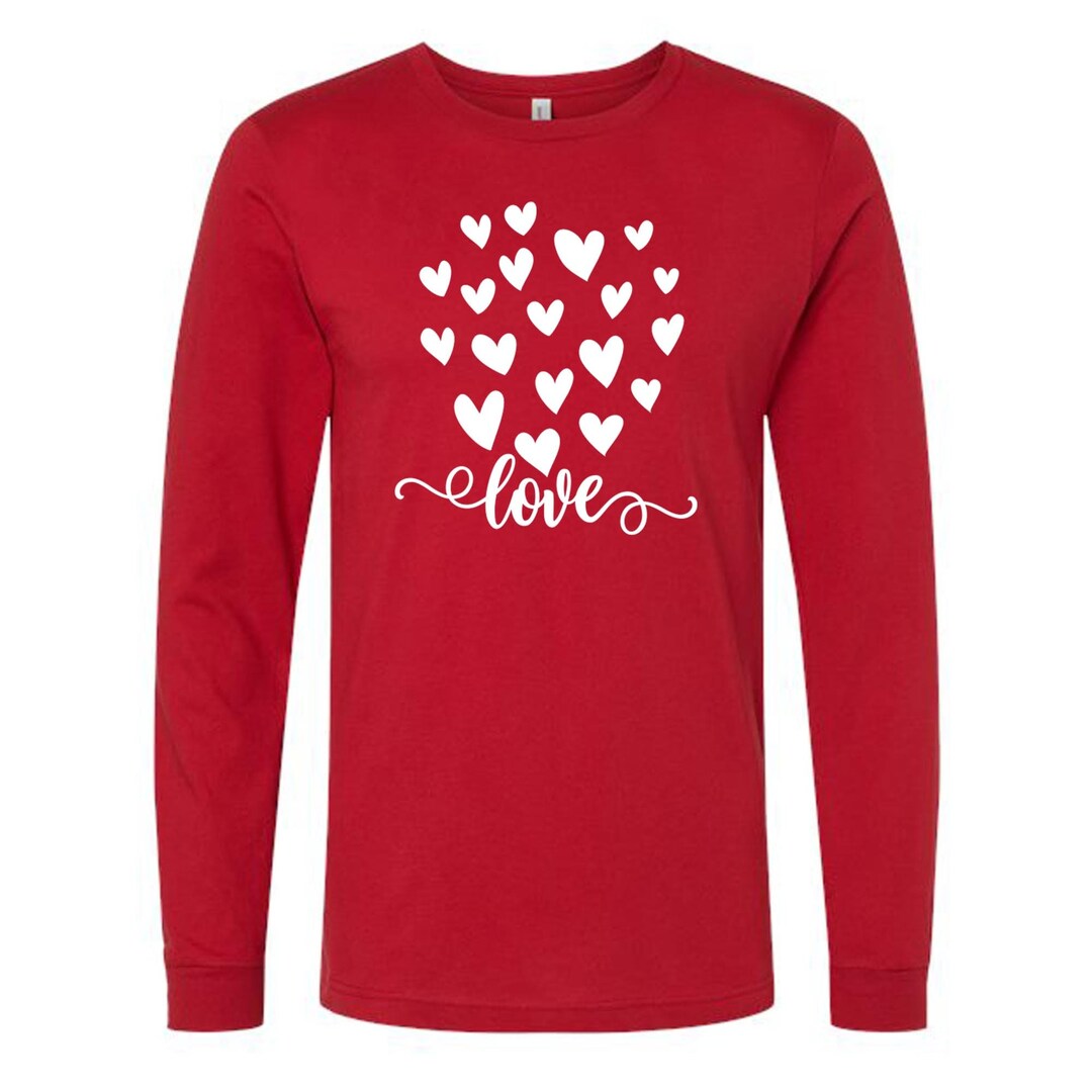 Valentine Long Sleeve Tee, Script LOVE With Cute White Hearts, Love ...