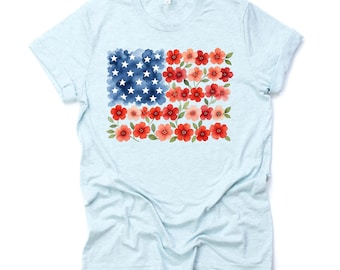 Floral American Flag Shirt - Unisex Bella Canvas Tee