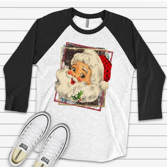 Christmas Raglan Retro 70s Style Santa Claus Raglan Old