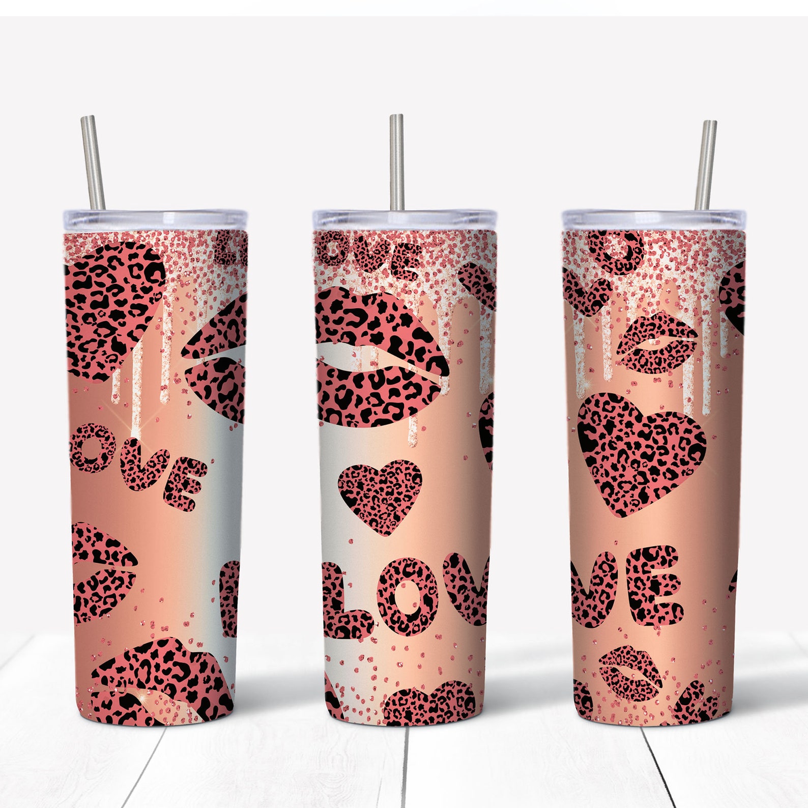 20 oz Skinny Tumbler Valentine's Day Tumbler Leopard Etsy