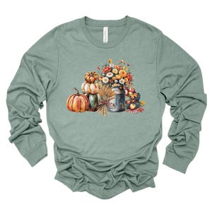 T-shirt à manches longues fleurs d'automne et citrouilles - Modèle automne unisexe