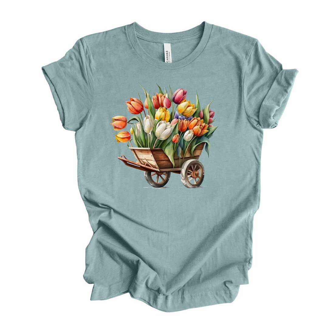 Spring Flowers T-shirt: Wheelbarrow With Tulips, Unisex Tee - Etsy