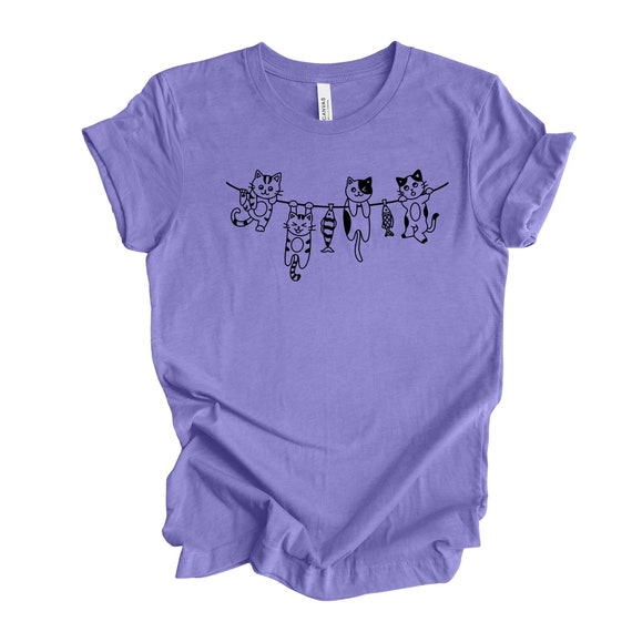 Cat Tee, Super Cute Cats Hanging on Wire, Simple Cats Tee