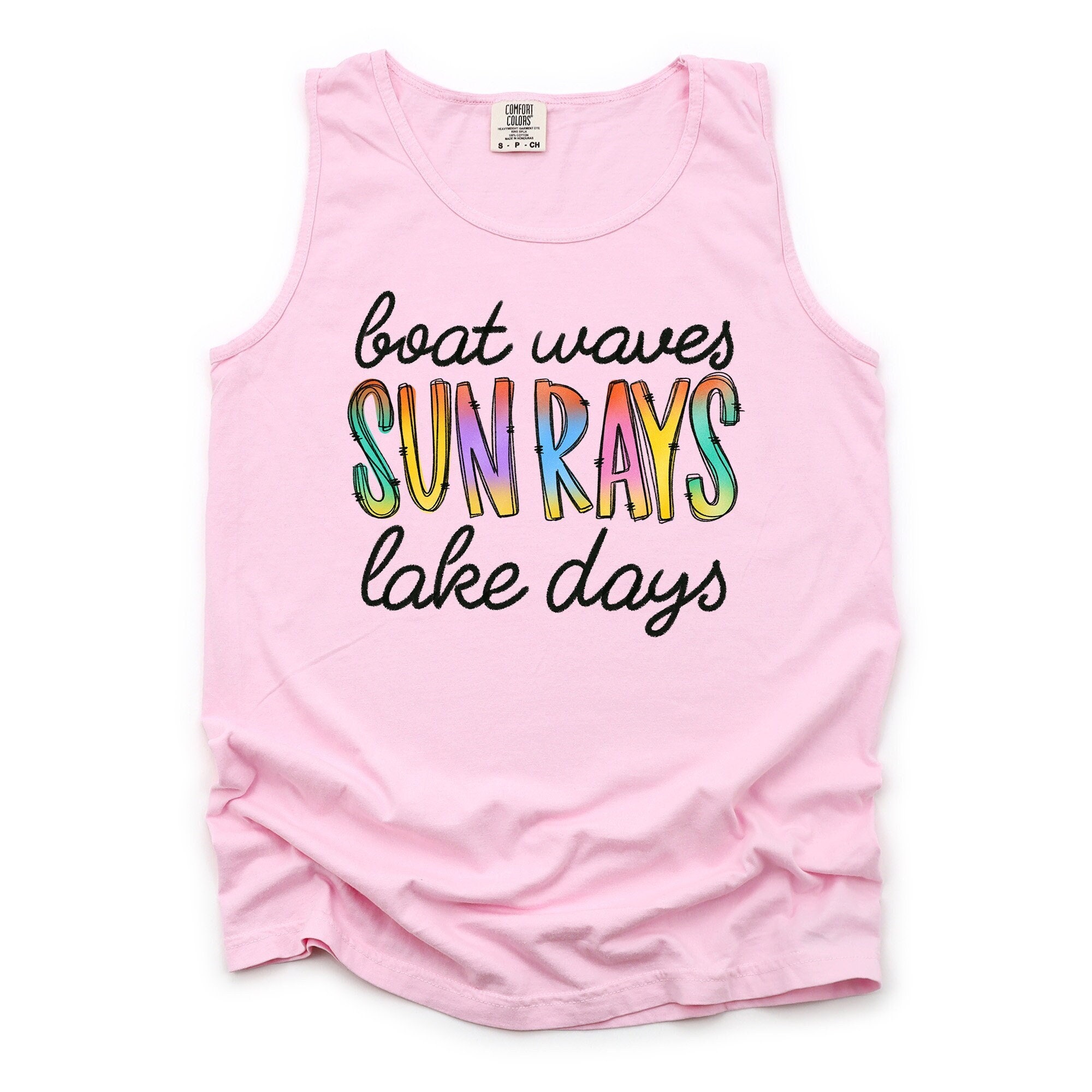 Boat Waves Sun Rays Lake Days Tank Top For Women - Racerback, Funny Graphic, Summer Casual Tee (L, Dark Grey)