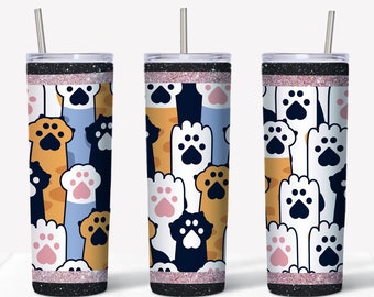 20 oz Skinny Tumbler, Super Cute Cat Paws Tumbler, Cats Paws Tumbler gift, Gift for Cat Mom, Cat Pattern, 20 oz Stainless Steel Tumbler