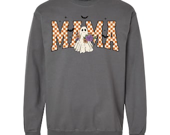 Sudadera de otoño de Varsity Mama: diseño de fantasmas a cuadros
